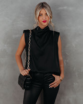 Prestige Satin Cowl Neck Blouse - Black Ins Street